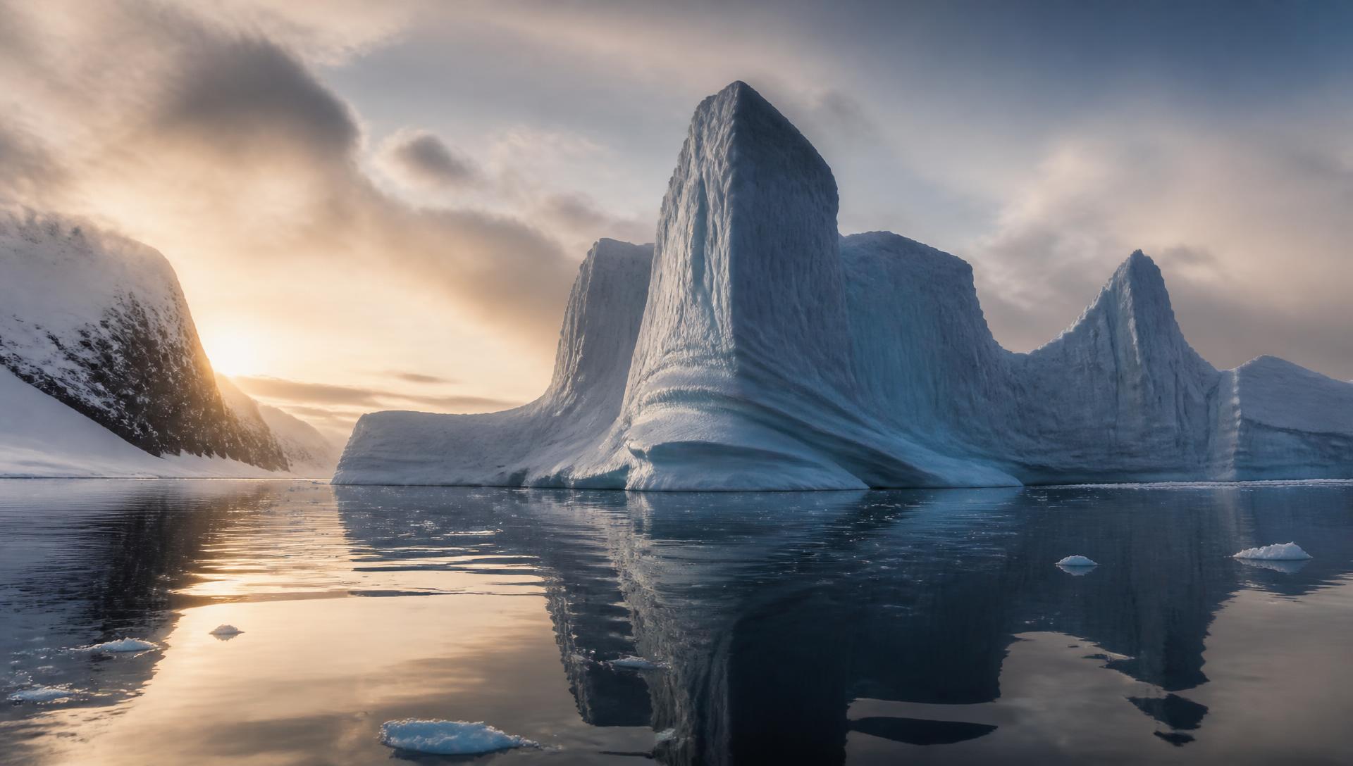 Icebergs at golden hour in Antarctica
